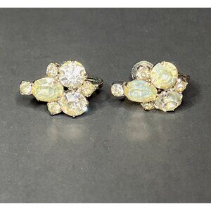 Vintage Mid-Century Coro Clear Rhinestone Screw-Back Earrings